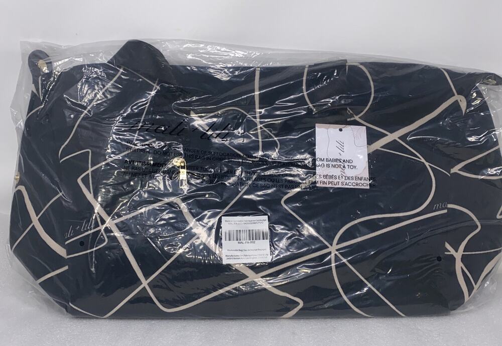Mali + Lili Weekender Travel Duffel Tote Bag Black Abstract Print New Tags